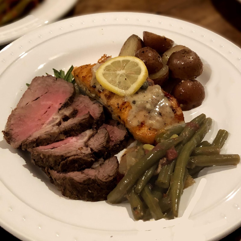 Grilled Salmon & Beef Tenderloin